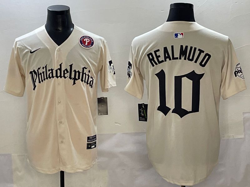 Men 2025 Philadelphia Phillies #10 Realmuto Cream Five generations Joint Name Nike MLB Jersey style 6